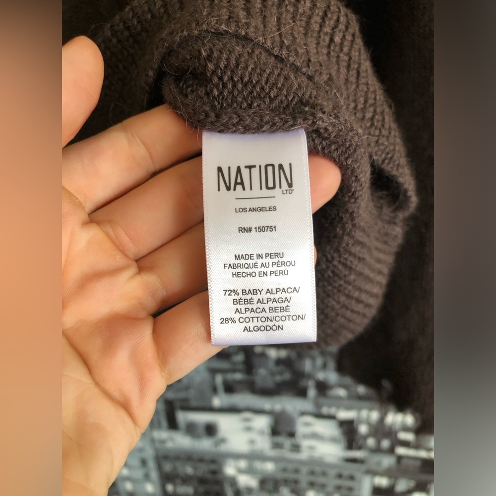 Nation LTD Brown V Neck Sweater Alpaca Cotton Blend - Picture 6 of 11
